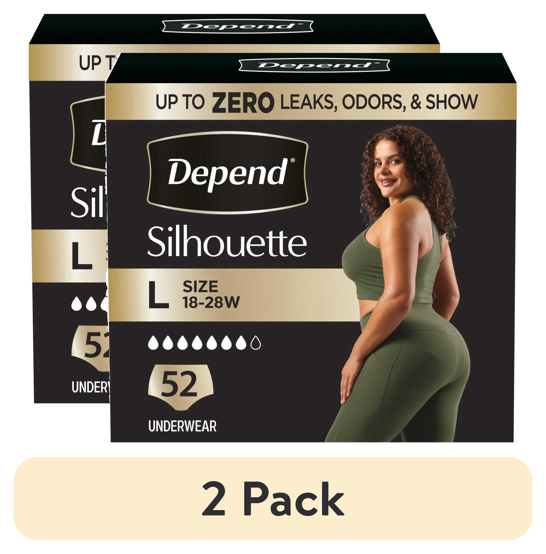(2 pack) Depend Silhouette Women’s Incontinence & Postpartum Bladder Leak Underwear, L, 52 Count