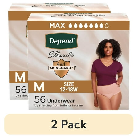 (2 pack) Depend Silhouette Women’s Incontinence & Postpartum Bladder Leak Underwear, M, 56 Count