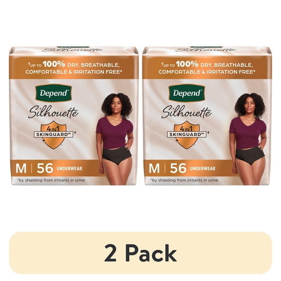 (2 pack) Depend Silhouette Womens Incontinence & Postpartum Bladder Leak Underwear, M, 56 Count