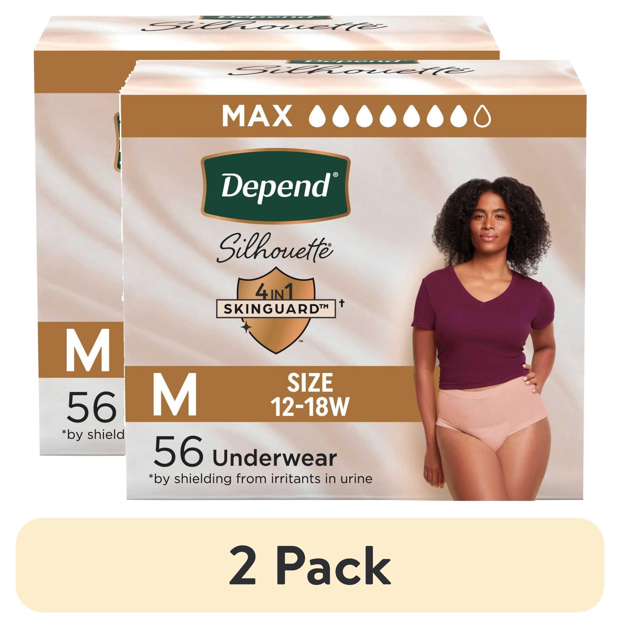 (2 pack) Depend Silhouette Women’s Incontinence & Postpartum Bladder Leak Underwear, M, 56 Count