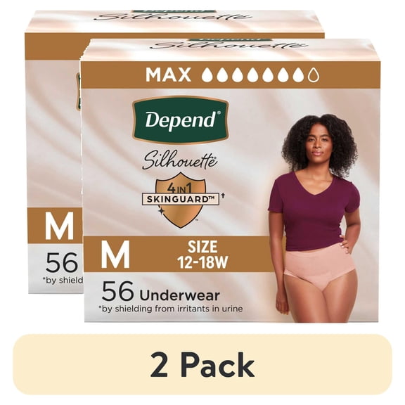 Depend Silhouette Women’s Incontinence & Postpartum Bladder Leak Underwear, M, 56 Count