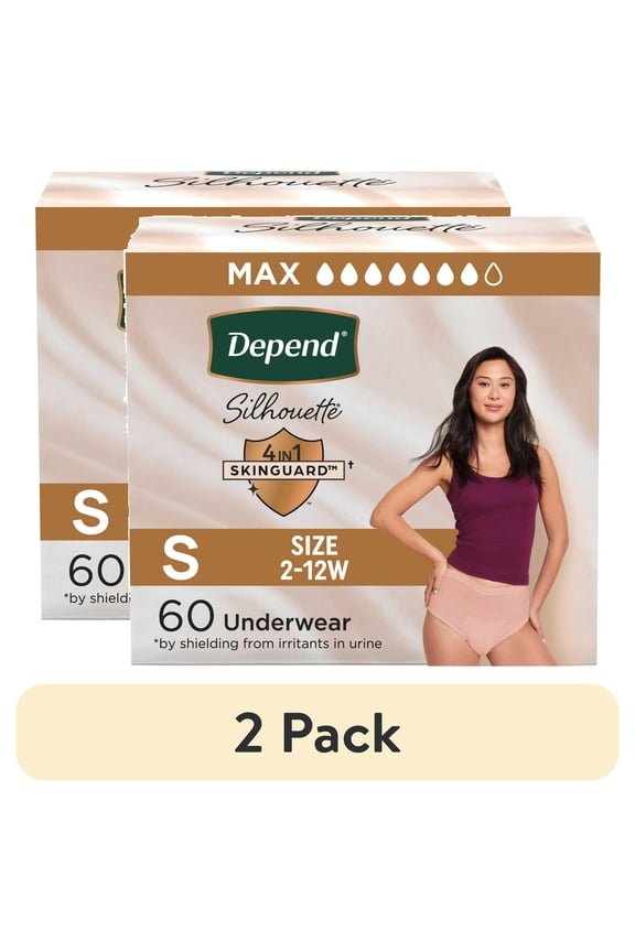(2 pack) Depend Silhouette Women’s Incontinence & Postpartum Bladder Leak Underwear, S, 60 Count