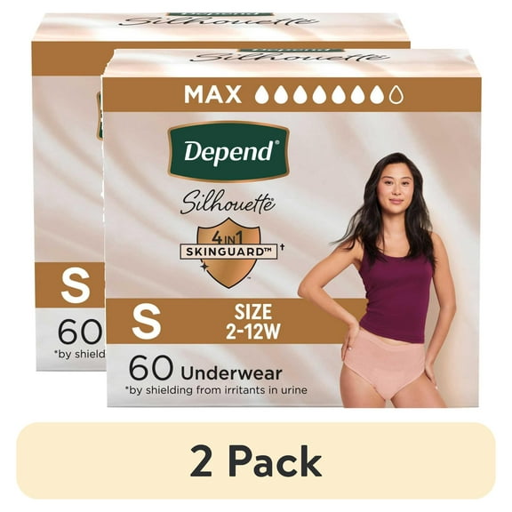 (2 pack) Depend Silhouette Women’s Incontinence & Postpartum Bladder Leak Underwear, S, 60 Count