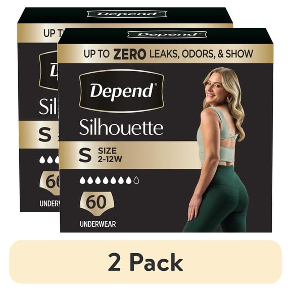 (2 pack) Depend Silhouette Women’s Incontinence & Postpartum Bladder Leak Underwear, S, 60 Count