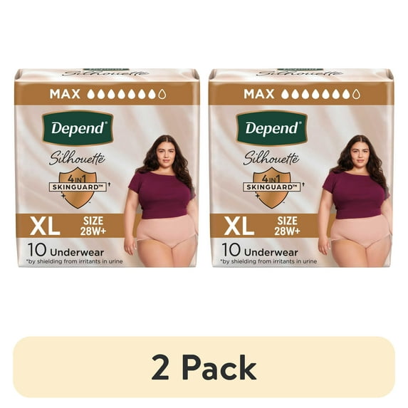 (2 pack) Depend Silhouette Women’s Incontinence & Postpartum Bladder Leak Underwear, XL, 10 Count