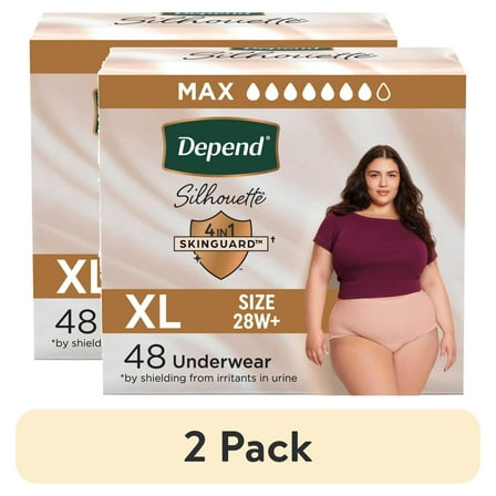 (2 pack) Depend Silhouette Women’s Incontinence & Postpartum Bladder Leak Underwear, XL, 48 Count