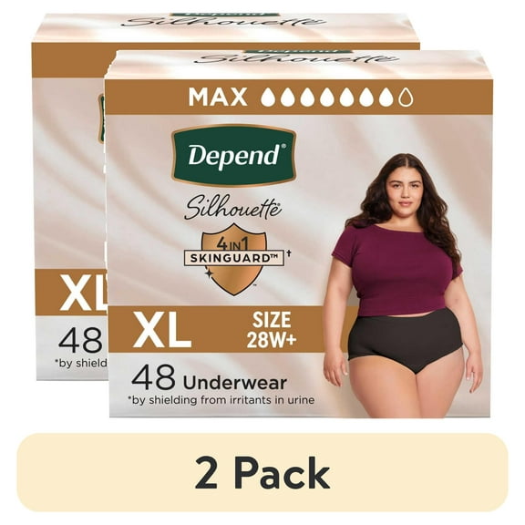(2 pack) Depend Silhouette Women’s Incontinence & Postpartum Bladder Leak Underwear, XL, 48 Count