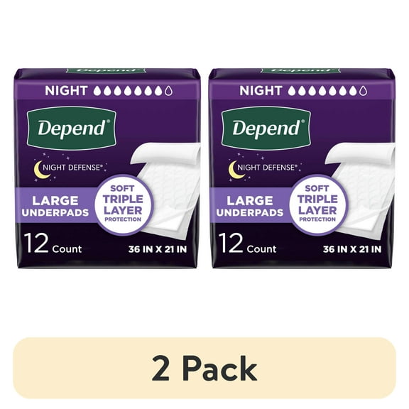 (2 pack) Depend Underpads, Disposable Incontinence Bed Pads for Adults, 36" x 21", 12 Count