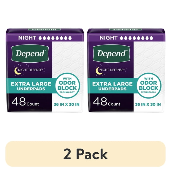 (2 pack) Depend Underpads XL, Disposable Incontinence Bed Pads for Adults, 36" x 30", 48 Count