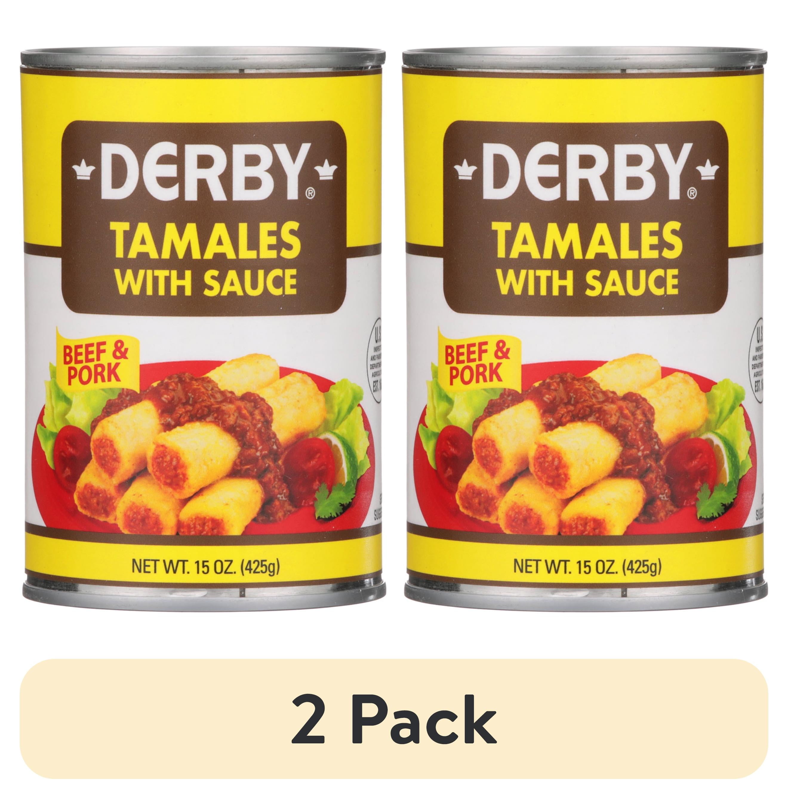 (2 pack) Derby Beef and Pork Tamales with Sauce, 15 oz Can
