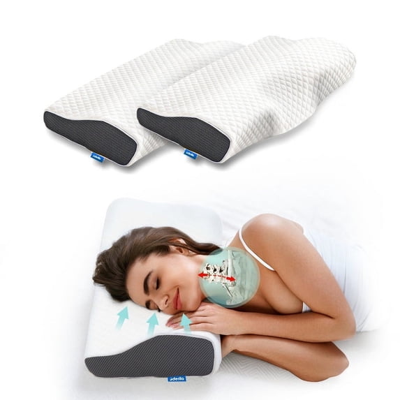 (2 pack) Derila King Size Neck Pillow for Side Sleepers, Cervical Memory Foam Pillows, Bed Contour Pillows