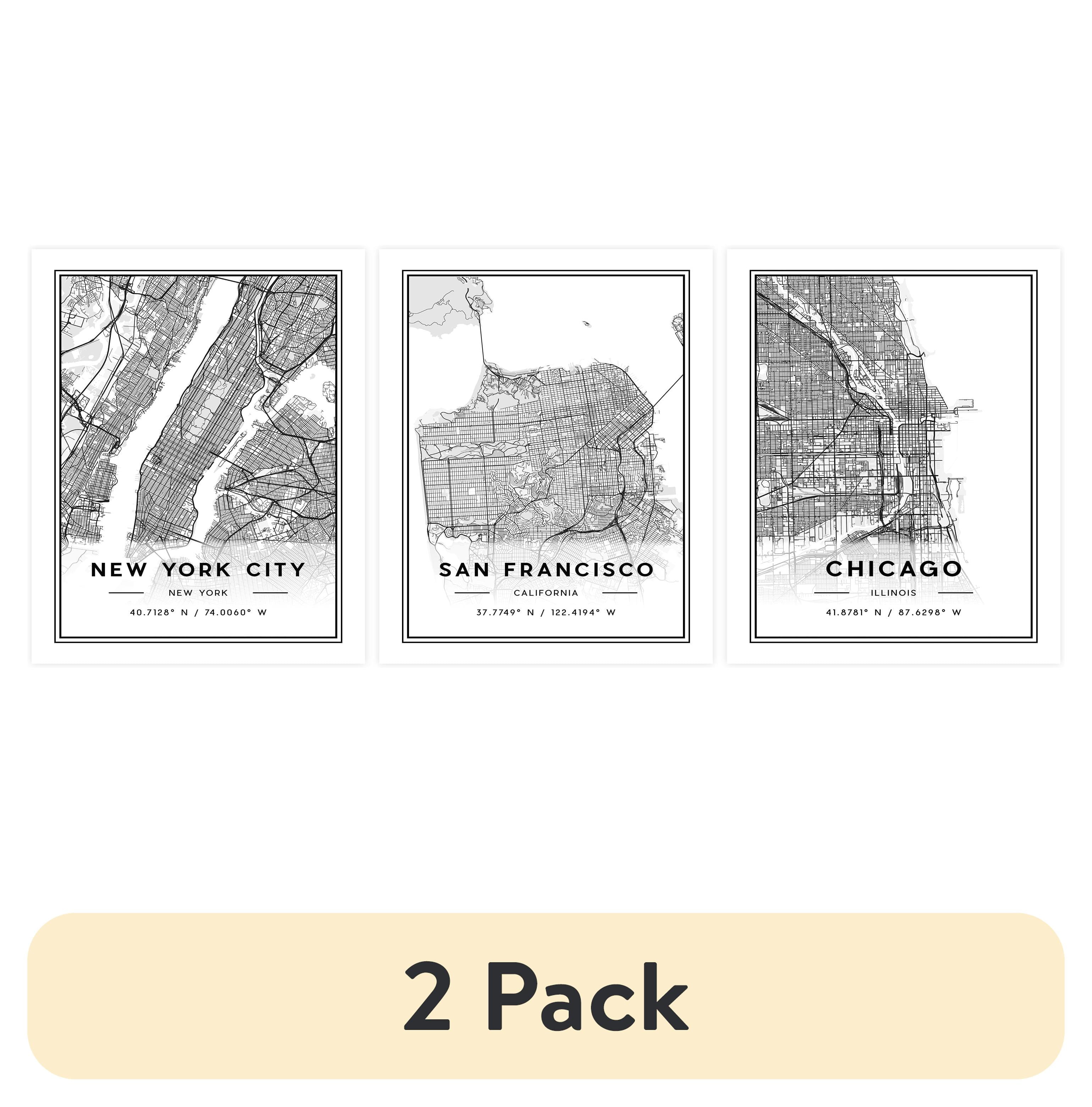 (2 pack) DesignOvation City Maps Unframed Art Prints 8” x 10” Set of 3 by Jake Goossen