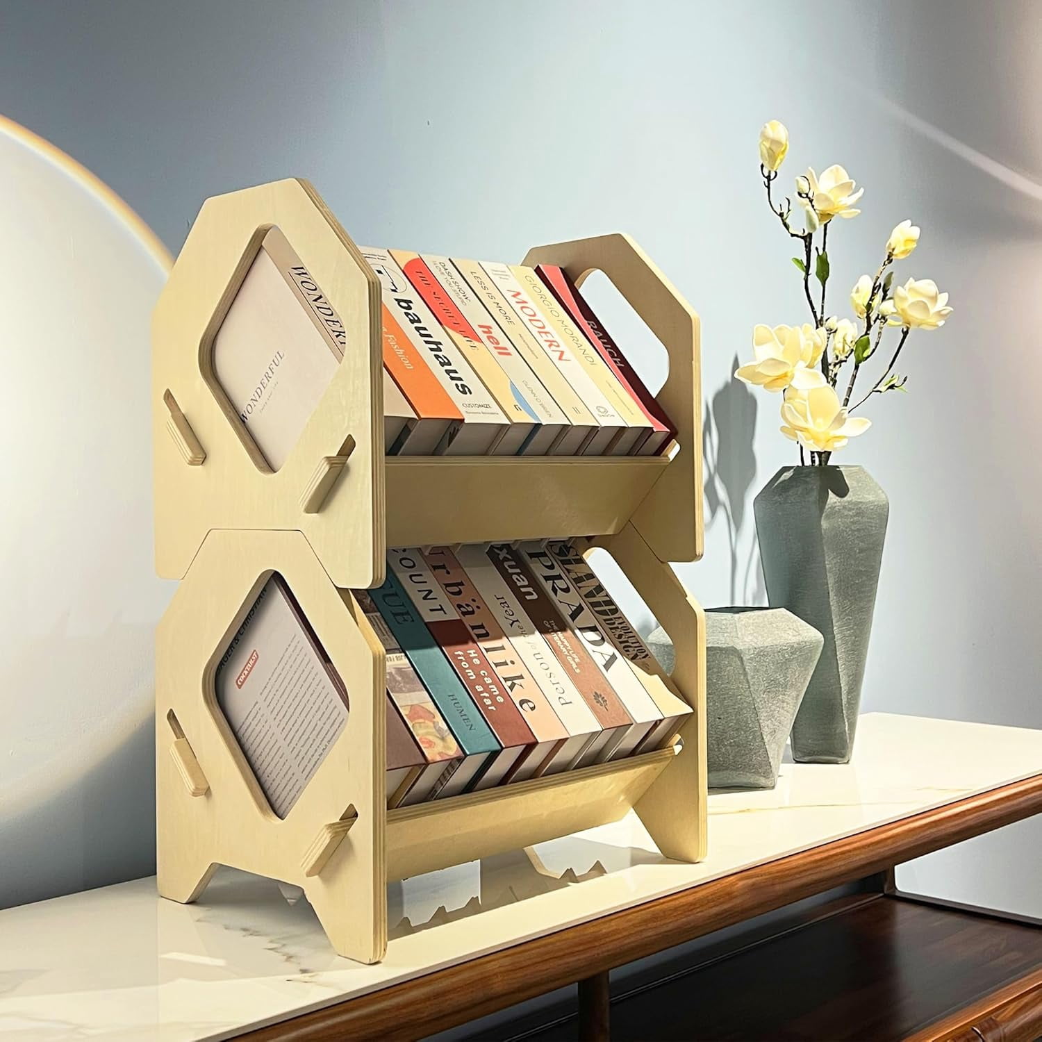 File Folder Magazine Home Rack 2 pack Desktop Bookshelf, Stackable Book Organizer with Handle, storage ...