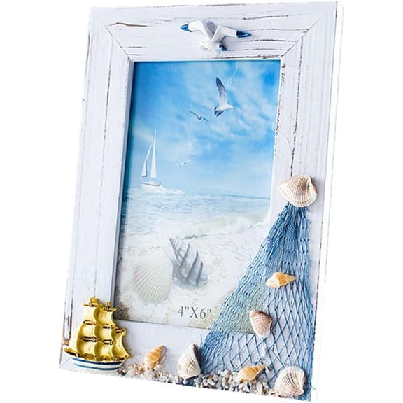 2 pack Desktop Wooden Photo Frame Picture Frames DIY, in Mediterranean For Nautical Beach Themed Home Coffee Shop Decoration(4x6 Inch)