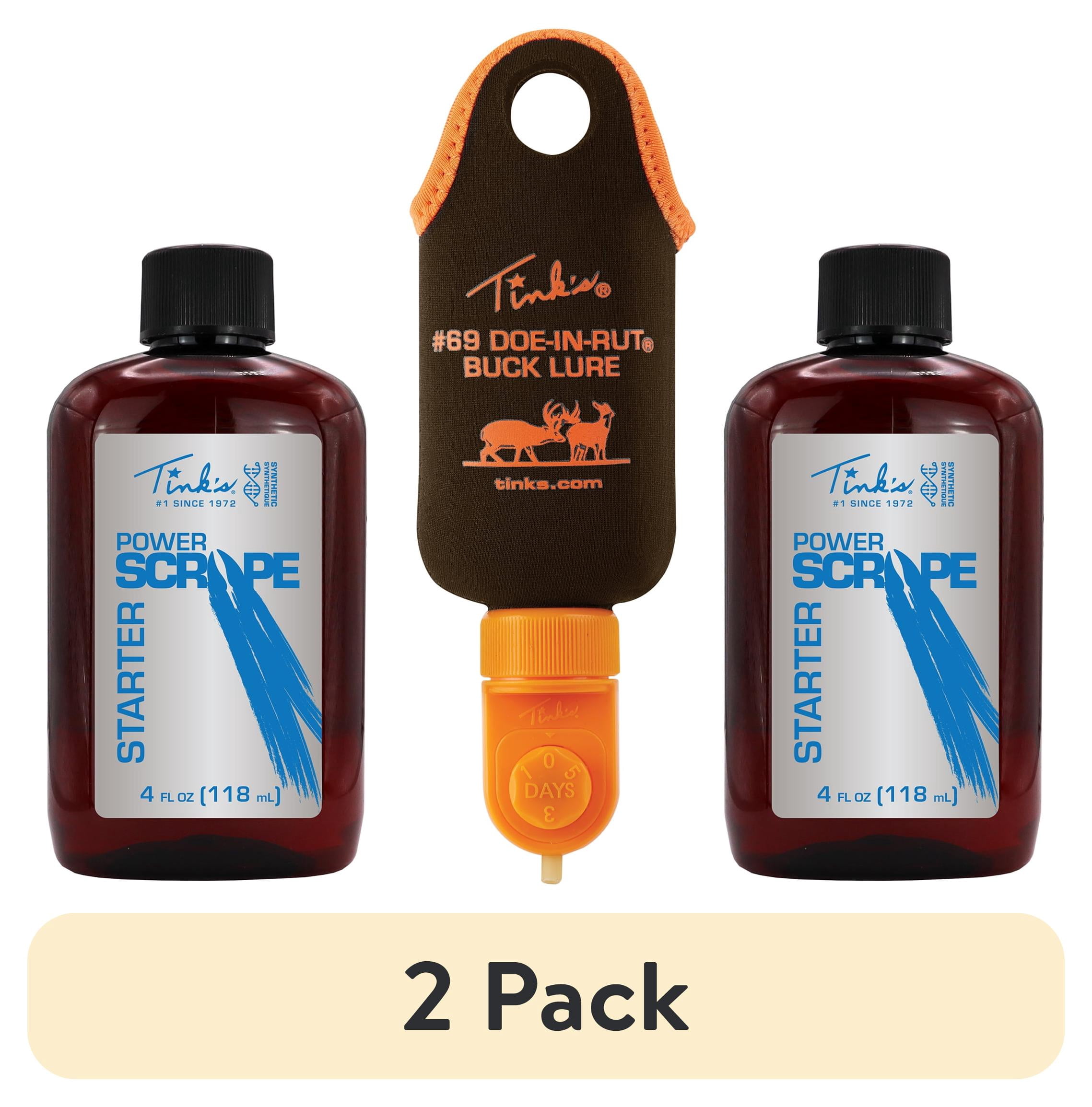 (2 pack) Tink's® Dial-A-Dripper Mock Scrape Starter Kit with two 4 oz. bottles of Tink’s® Power Scrape® Mock Scrape Starter Scent and one Dial-A-Dripper with neoprene hanging bag.