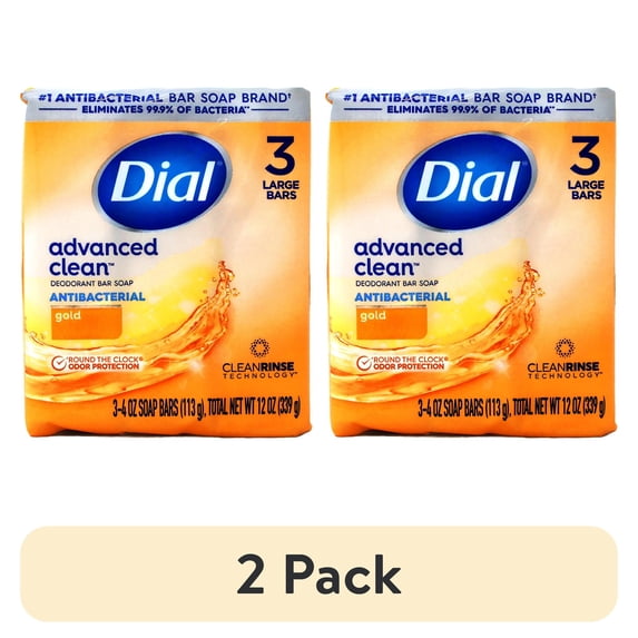 (2 pack) Dial Antibacterial Deodorant Bar Soap, Gold, 4 oz, 3 Bars