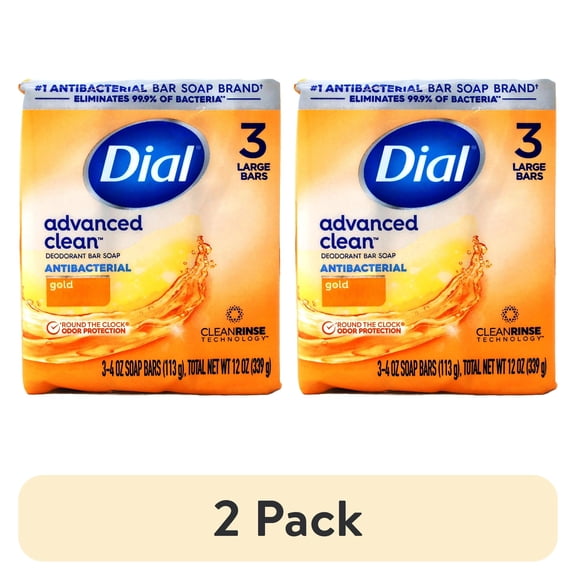 (2 pack) Dial Antibacterial Deodorant Bar Soap, Gold, 4 oz, 3 Bars