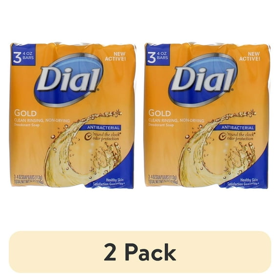 (2 pack) Dial Antibacterial Deodorant Bar Soap, Gold, 4 oz, 3 Bars