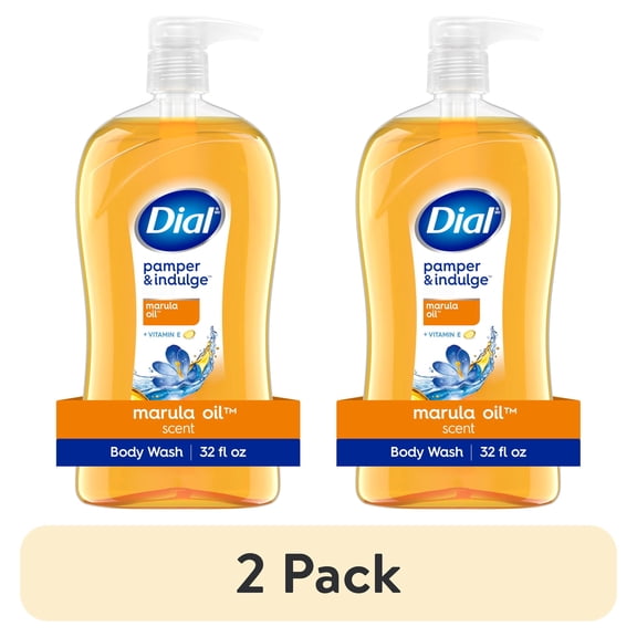 (2 pack) Dial Body Wash, Pamper & Indulge Marula Oil, 32 Fl Oz, Hydraclean Complex & Vitamin E, Gentle, Leaves Skin Feeling Nourished, Dermatologist-Tested, No Parabens & Sulfates