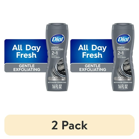 (2 pack) Dial Gentle Exfoliating 2-In-1 Men's Face & Body Wash with Activated Charcoal, 16 fl oz
