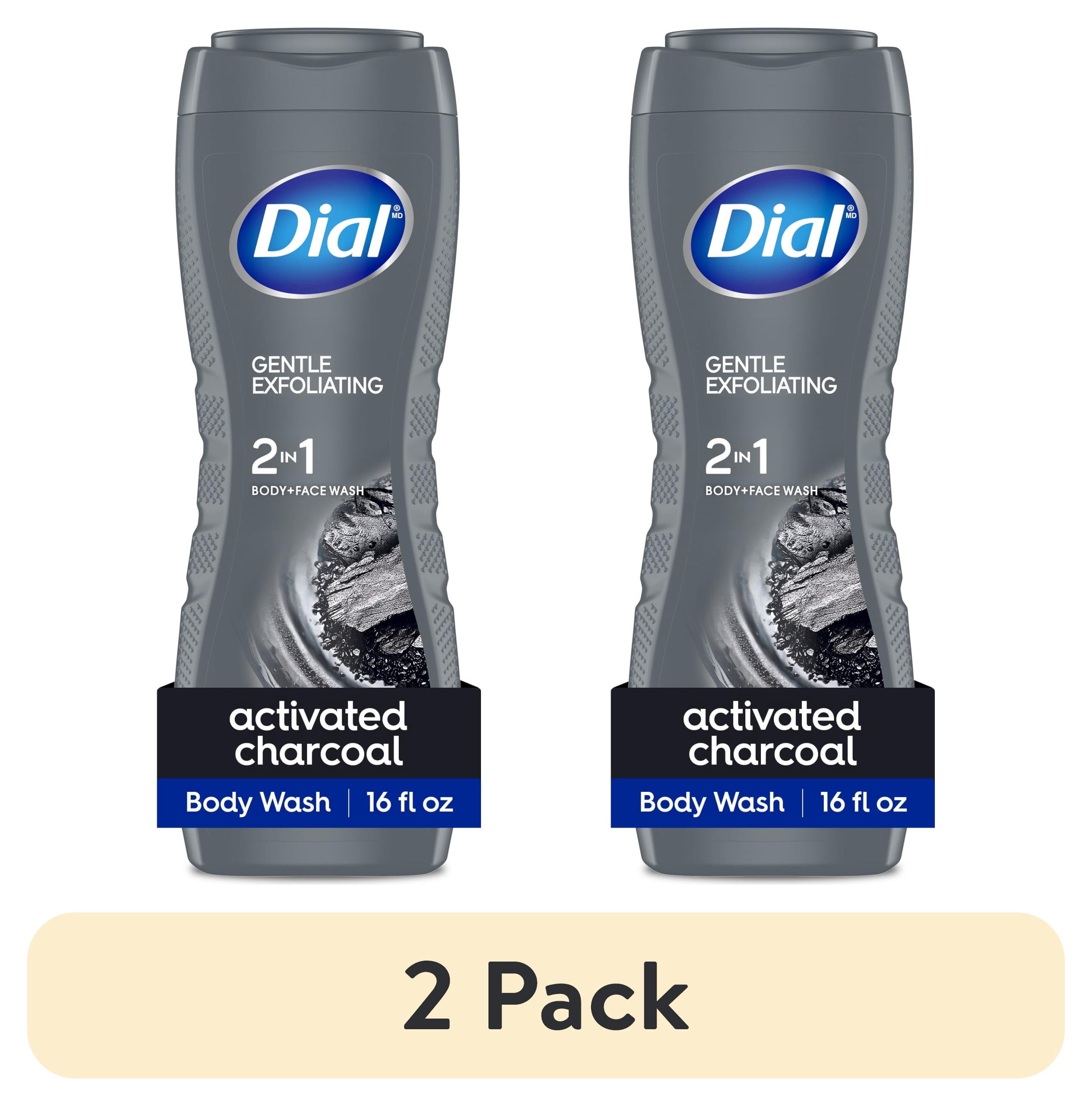 (2 pack) Dial Gentle Exfoliating 2-In-1 Men's Face & Body Wash with Activated Charcoal, 16 fl oz