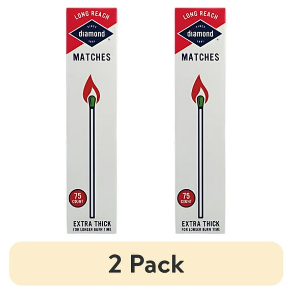 (2 pack) Diamond Long Reach Matches, Large Strike On Box Matches, 75 Count