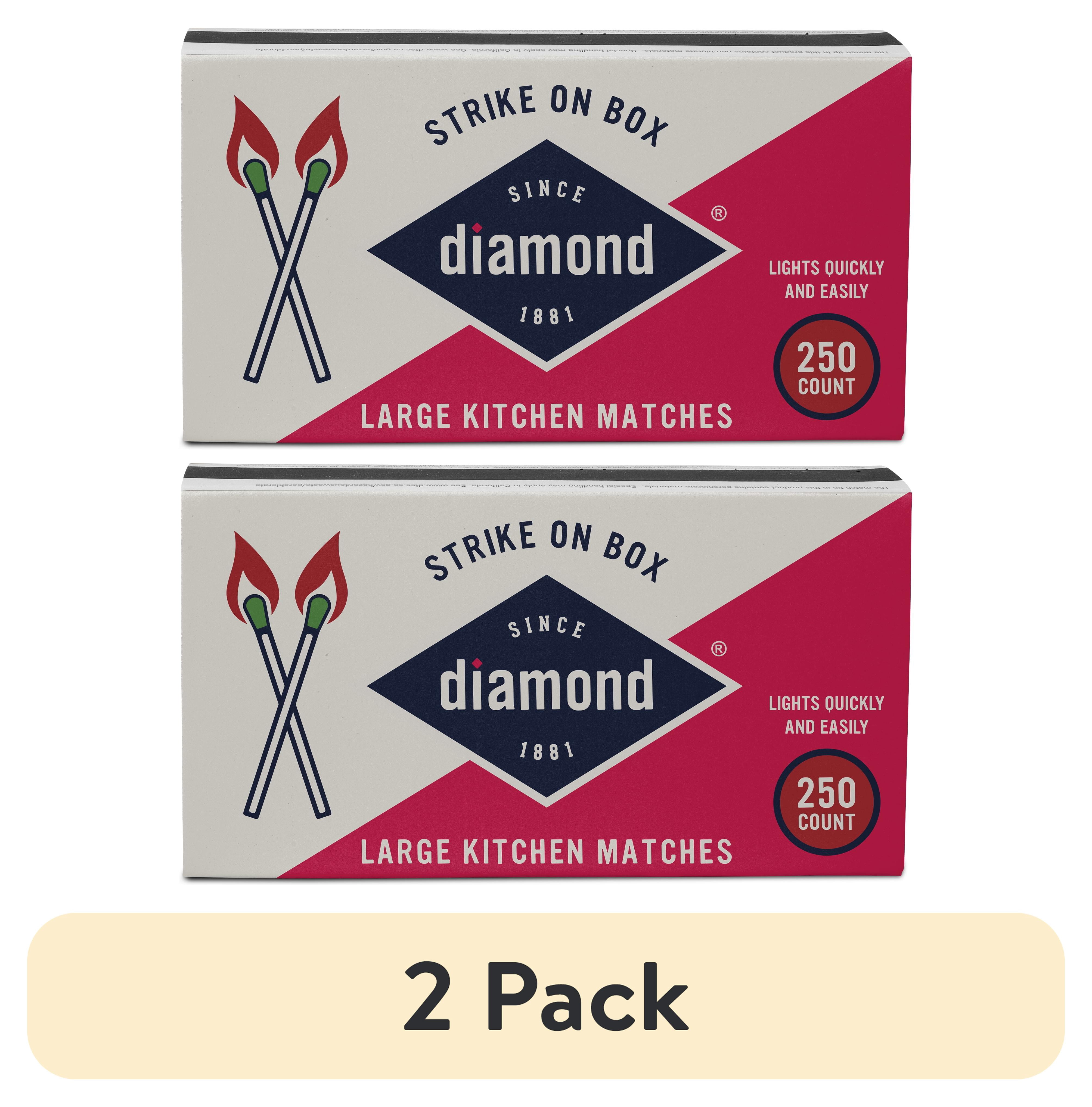 (2 pack) Diamond Kitchen Matches, Large Strike On Box Matches, 250 Ct for Everyday Essential Matches for Lighting Candles, Grills, Fireplaces and Firepits