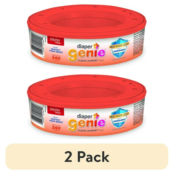 (2 pack) Diaper Genie Refill, Clean Laundry Scent, Max Odor Lock, 6.4m (21 ft), Holds Up to 270 Newborn Diapers