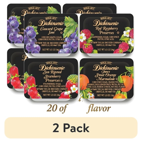 (2 pack) Dickinson's Variety Pack Includes Jam, Marmalade, & Preserves | 4 Unique Flavors | 80 Count