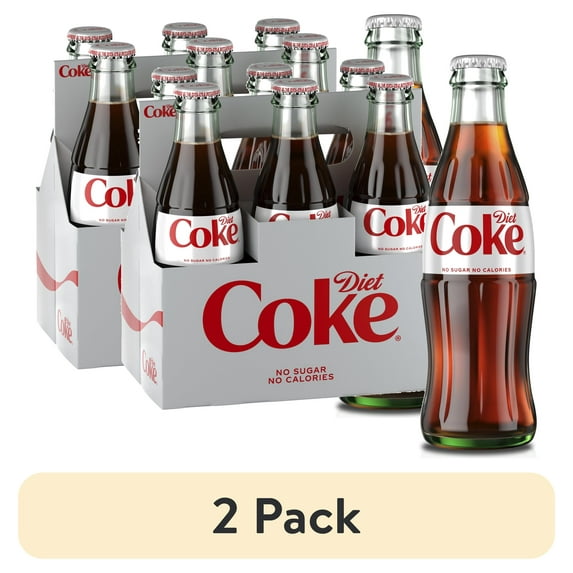 (2 pack) Diet Coke Diet Cola Soda Pop, 8 fl oz Glass Bottles, 6 Pack