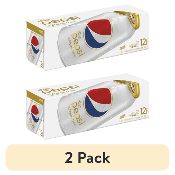 (2 pack) Diet Pepsi Cola Caffeine Free Soda Pop, 12 fl oz, 12 Pack Cans