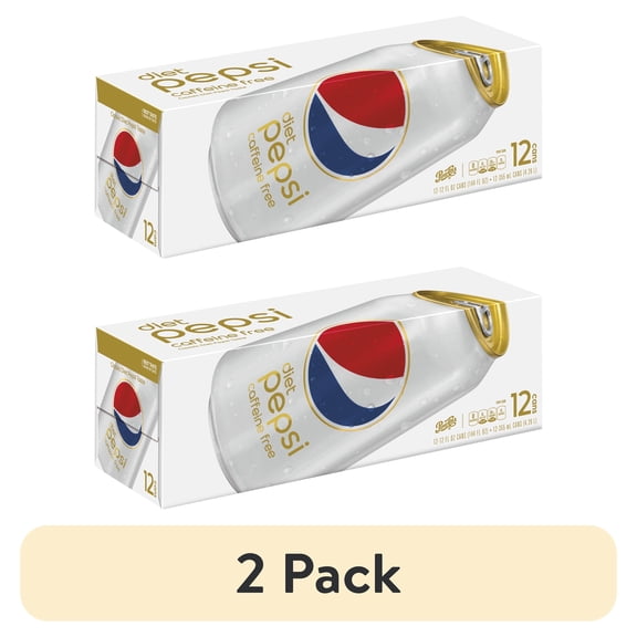 (2 pack) Diet Pepsi Cola Caffeine Free Soda Pop, 12 fl oz, 12 Pack Cans
