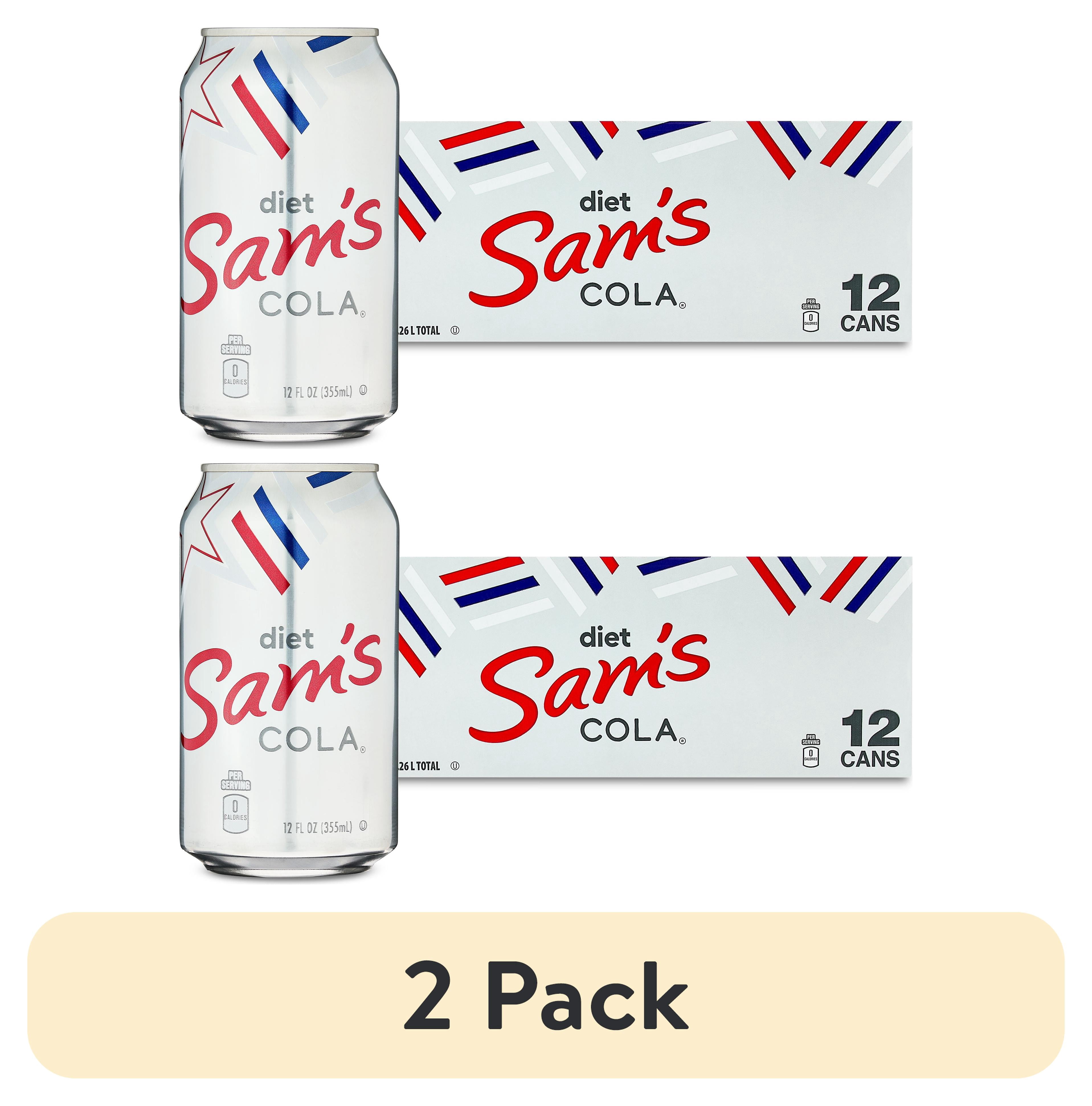 (2 pack) Diet Sam's Cola Soda Pop, 12 fl oz, 12 Pack Cans