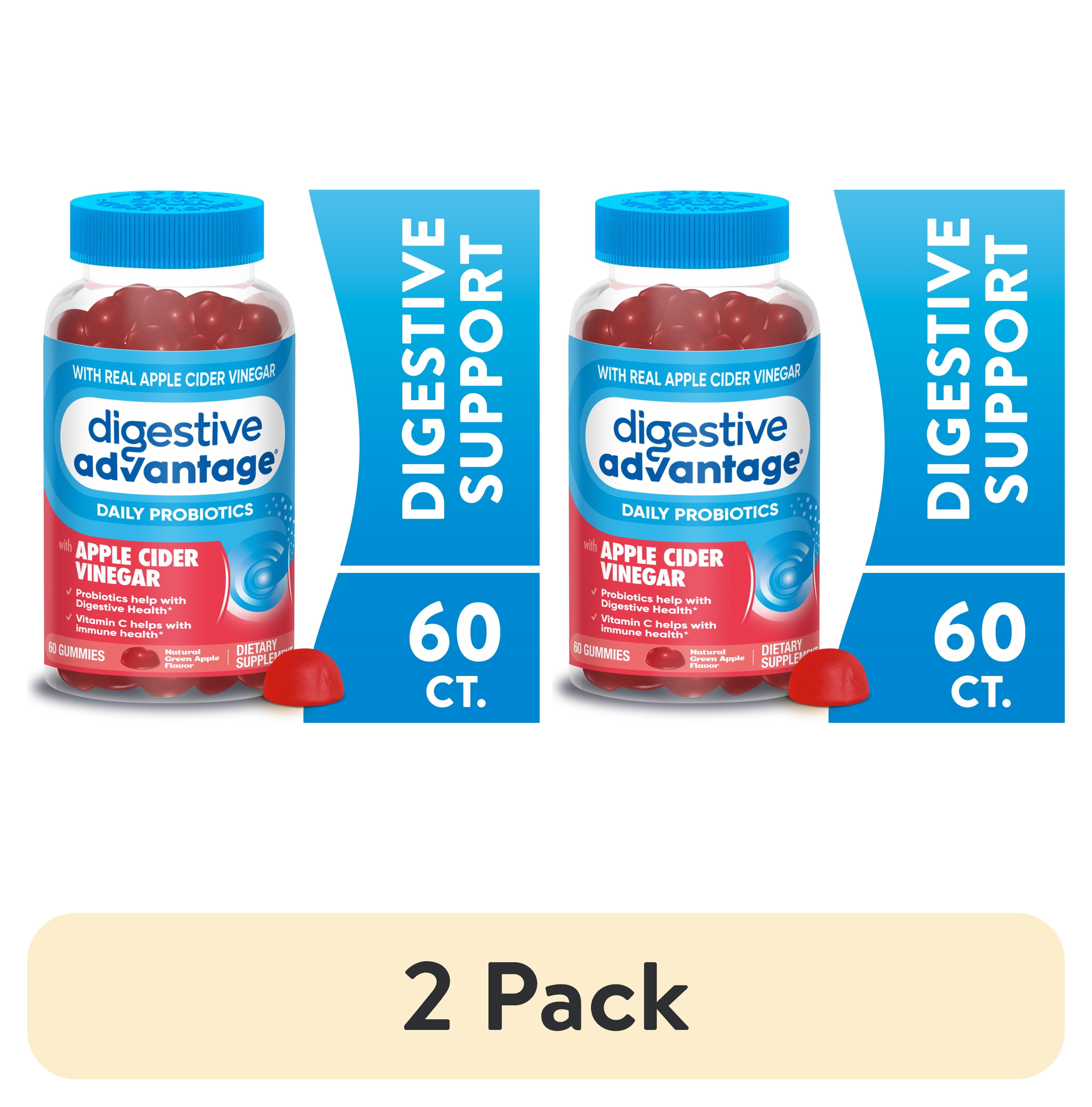(2 pack) Digestive Advantage Daily Probiotics with Apple Cider Vinegar For Women And Men, Apple Flavor, 60 Gummies