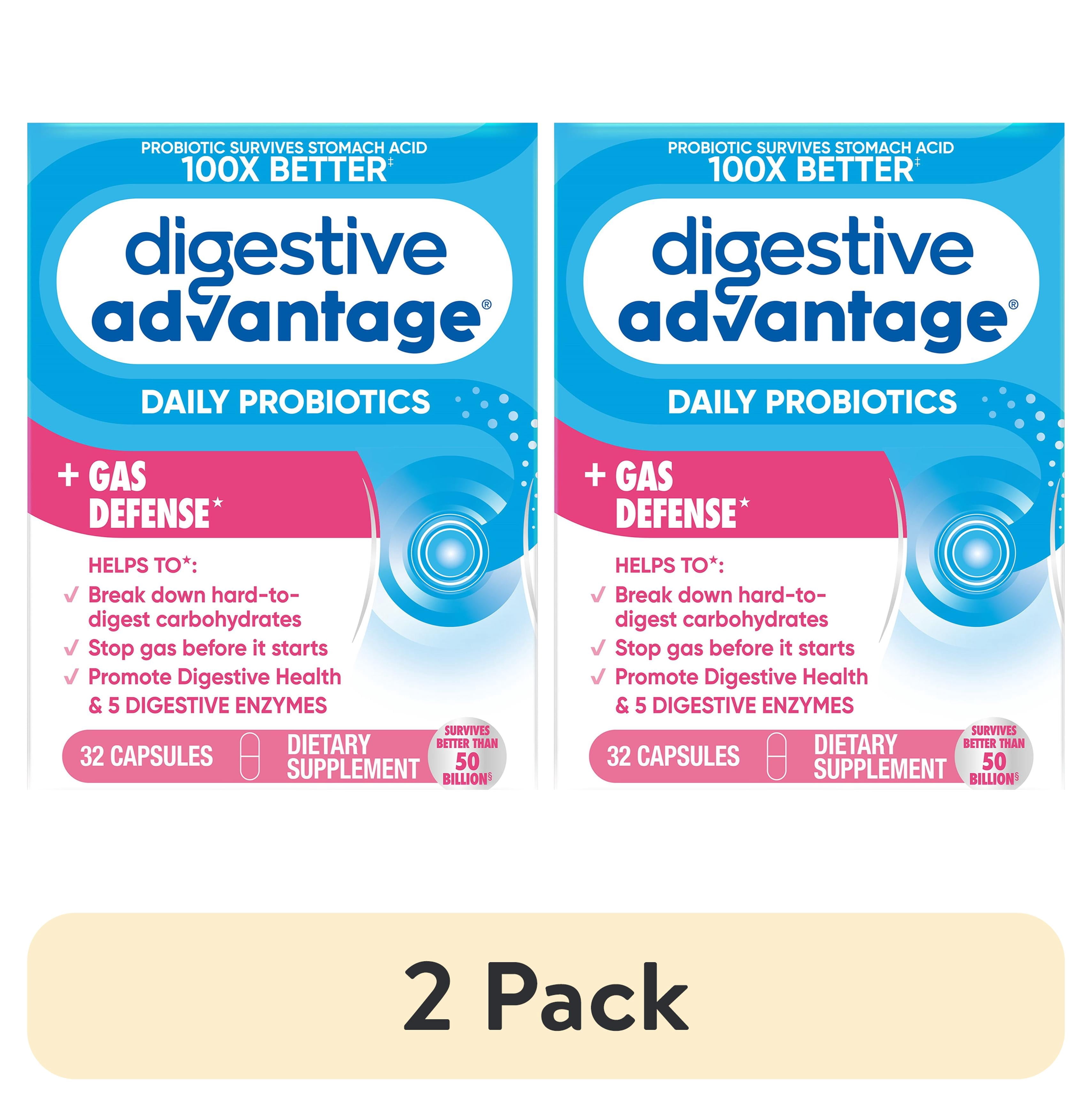 (2 pack) Digestive Advantage Gas Defense Probiotics For Women And Men, Digestive Enzymes For Gut Health, 32 Capsules