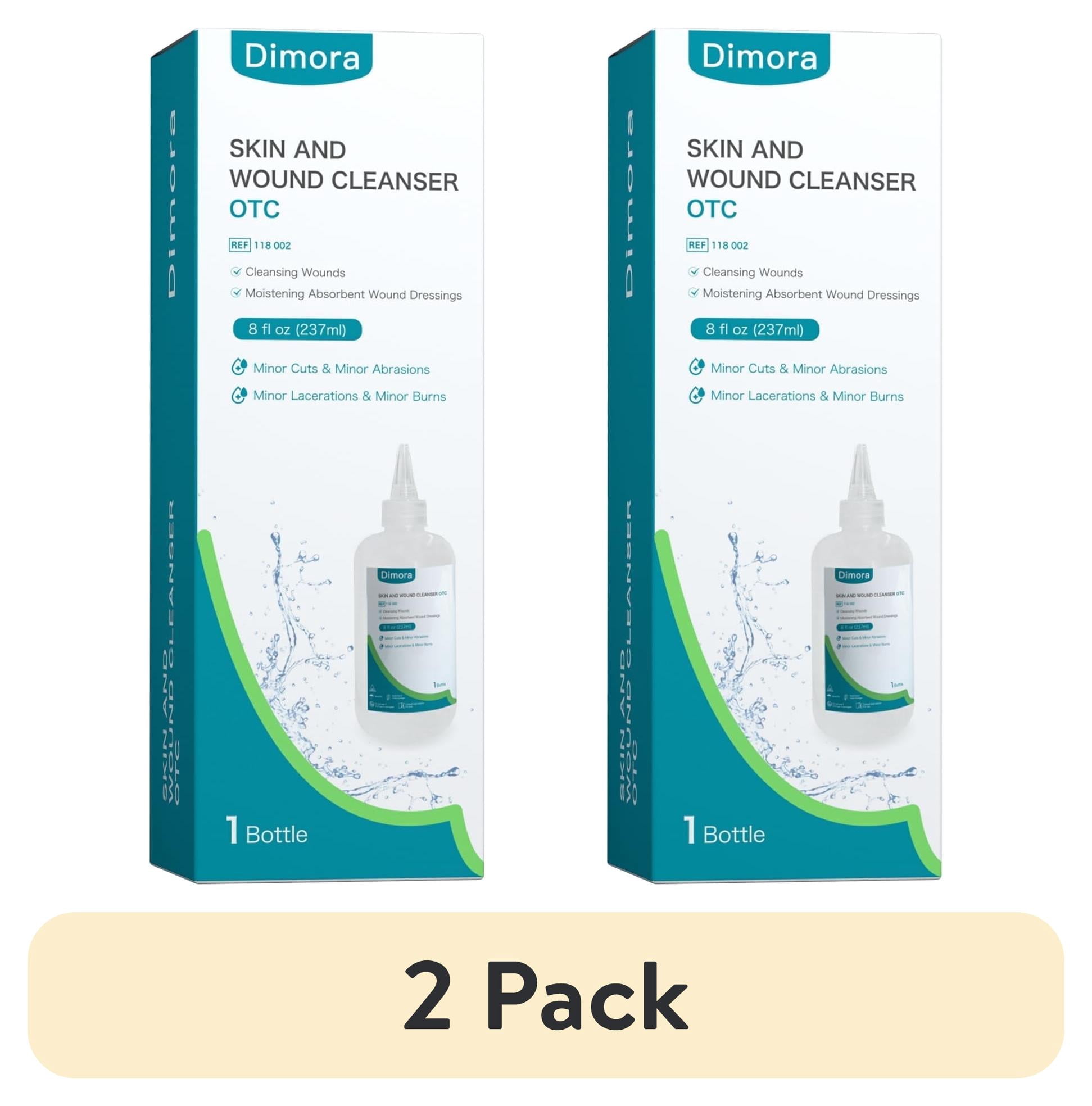 (2 pack) Dimora Skin and Wound Cleanser, OTC First Aid Antiseptic Cleanser,Moistening Absorbent Antibacterial Wound Dressings for Cuts, Abrasions, Lacerations, Burns, Skin Cleansing and Rinsing, 8oz, 237mL