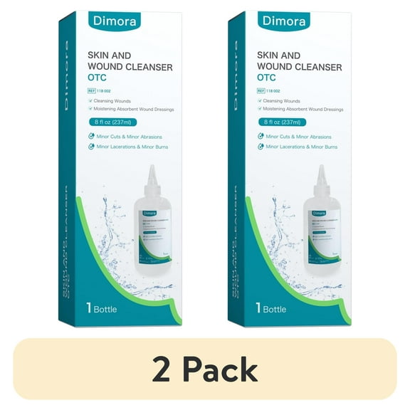 (2 pack) Dimora Skin and Wound Cleanser, OTC First Aid Antiseptic Cleanser,Moistening Absorbent Antibacterial Wound Dressings for Cuts, Abrasions, Lacerations, Burns, Skin Cleansing and Rinsing, 8oz, 237mL