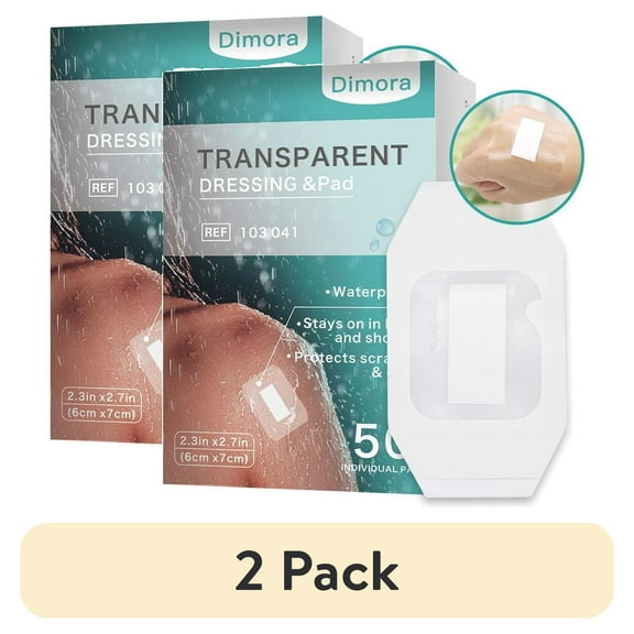 (2 pack) Dimora Transparent Film Dressing with Pad, Waterproof Wound Dressing, Adhesive Clear Bandages, Wound Cover for IV Shield, Tattoo Aftercare Bandage, 50 Pack, 2.3"x2.7"