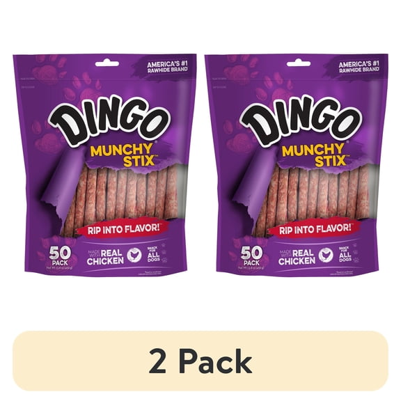 (2 pack) Dingo Munchy Stix Rawhide and Chicken Treat for Dogs, 50-Count