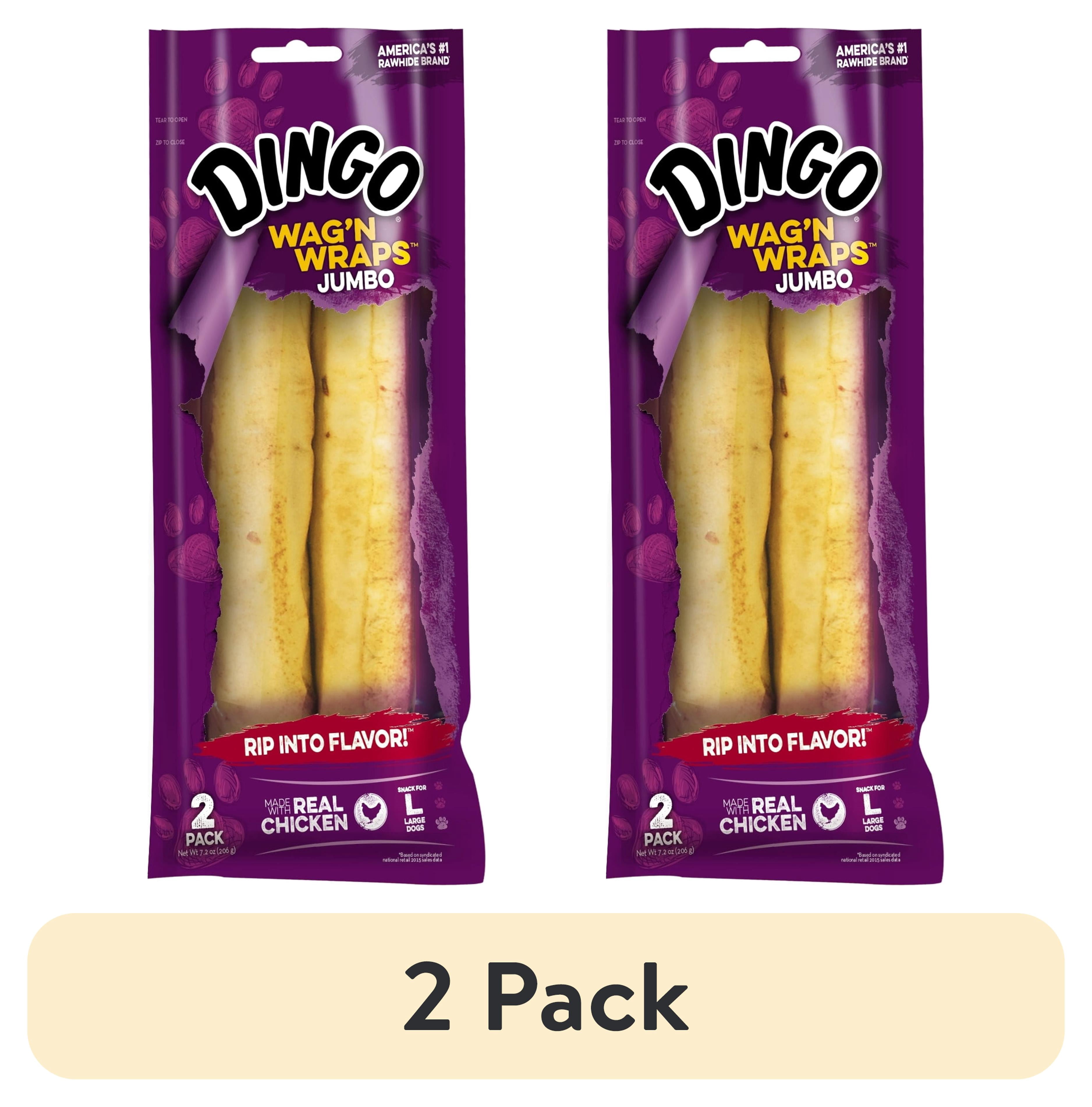 (2 pack) Dingo Wag 'N' Wraps Jumbo Dog Chew with Real Chicken, 2-treats
