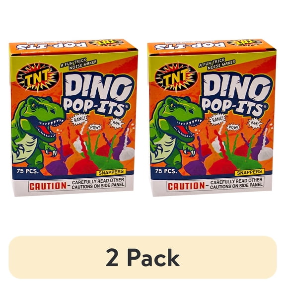 (2 pack) TNT Fireworks Dino Pop-its, Multicolor Party Snaps, 75 Count