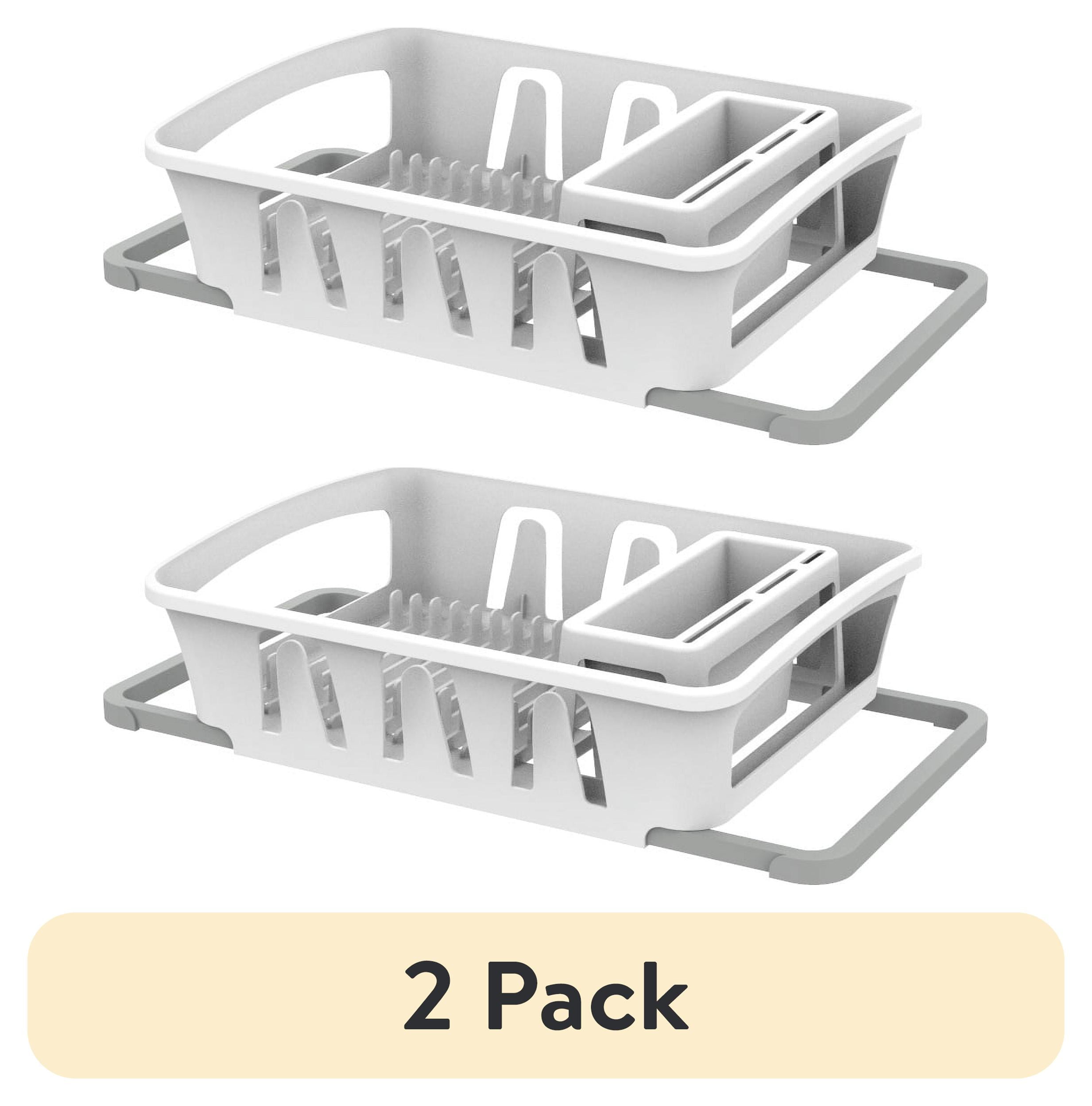 (2 pack) Mainstays Expandable Kitchen Dish Drying Rack with Utensil Holder, Countertop Dish Drainer Rack for Plates, Cups and Kitchen Sink Organization, White