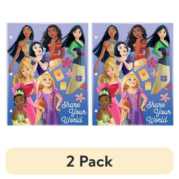 (2 pack) Disney Princess 2-Pocket Paper Folder, 3-Hole Punch, 9.25" x 11.75", Multi-Color