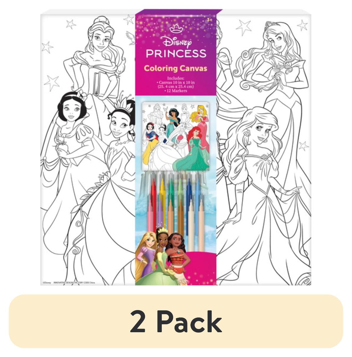 (2 pack) Disney Princess Coloring Art Set, Includes 10-inch x10-inch Canvas and 12 Markers, Unisex, Child, Multi-Color