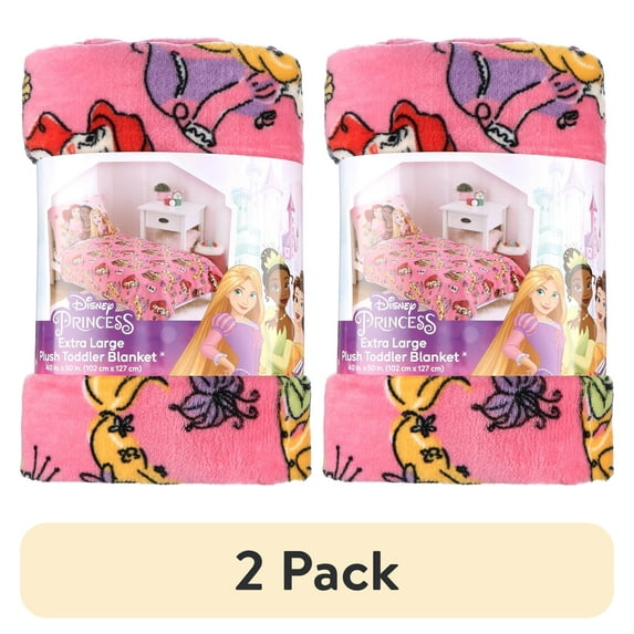 (2 pack) Disney Princess Plush Toddler Throw Blanket, 40"x50", Pink