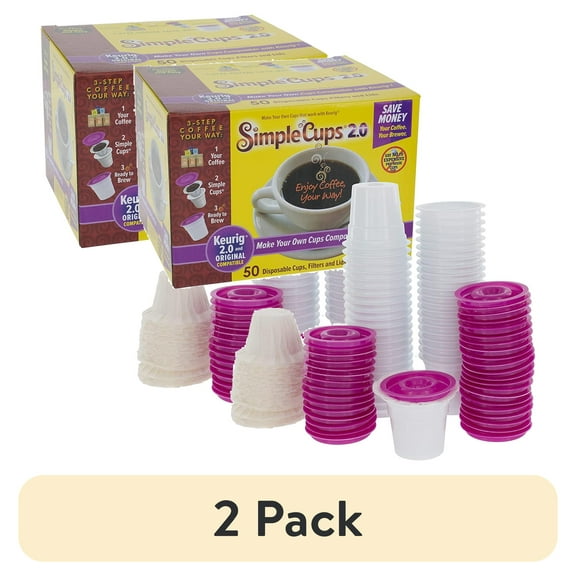 (2 pack) Disposable Cups for Use in Keurig 2.0 Brewers - 50-2.0 Cups, IMPROVED Lid Design, and Filters - Use Your Own Coffee in 2.0 K-Cups
