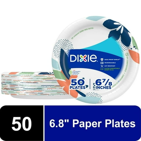 (2 pack) Dixie Everyday Disposable Paper Plates, 6.8", Multi-Color, 50 Count