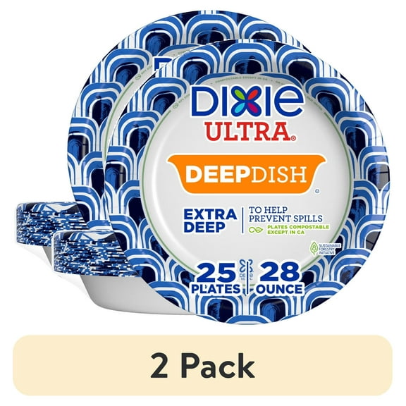 (2 pack) Dixie Ultra Deep Dish Disposable Paper Plates, 28 oz, Multi-Color, 25 Count