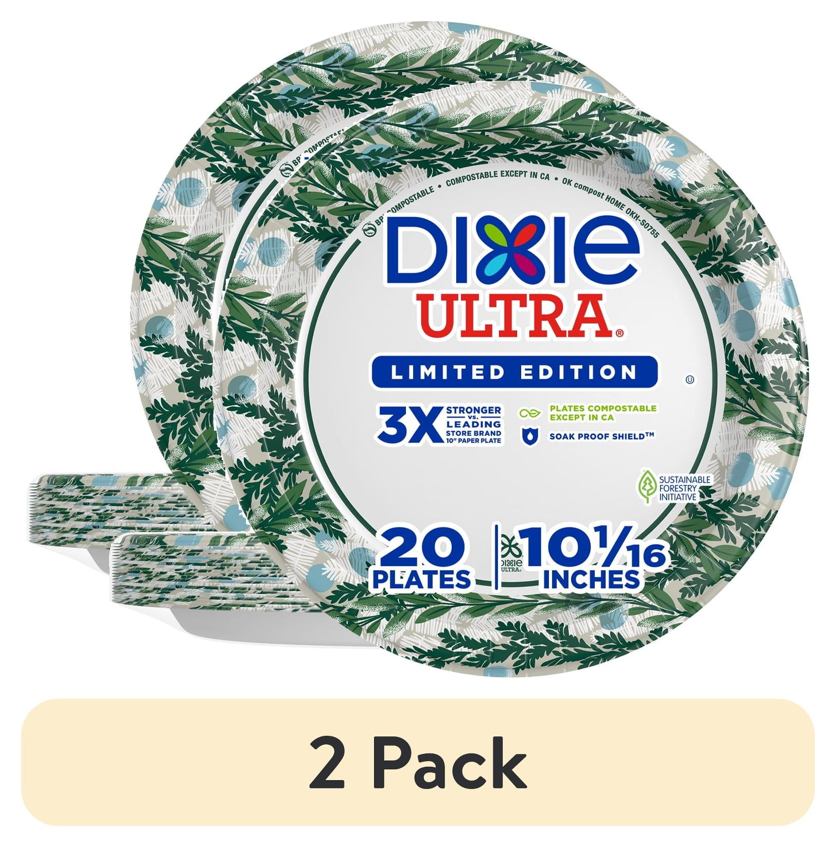 (2 pack) Dixie Ultra Winter Design Disposable Paper Plates, 10", Multi-Color, 20 Count