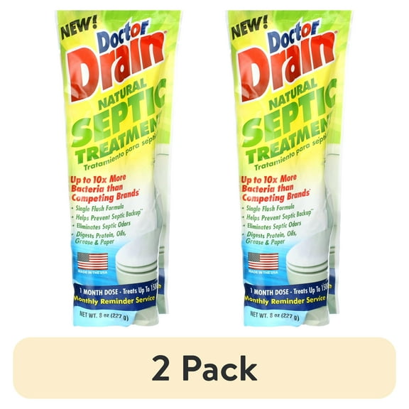 (2 pack) Doctor Drain Natural Septic Tank Treatment, Monthly, Single Flush, 1500 Gallon Concentrate Formula, 1 pouch,  8oz